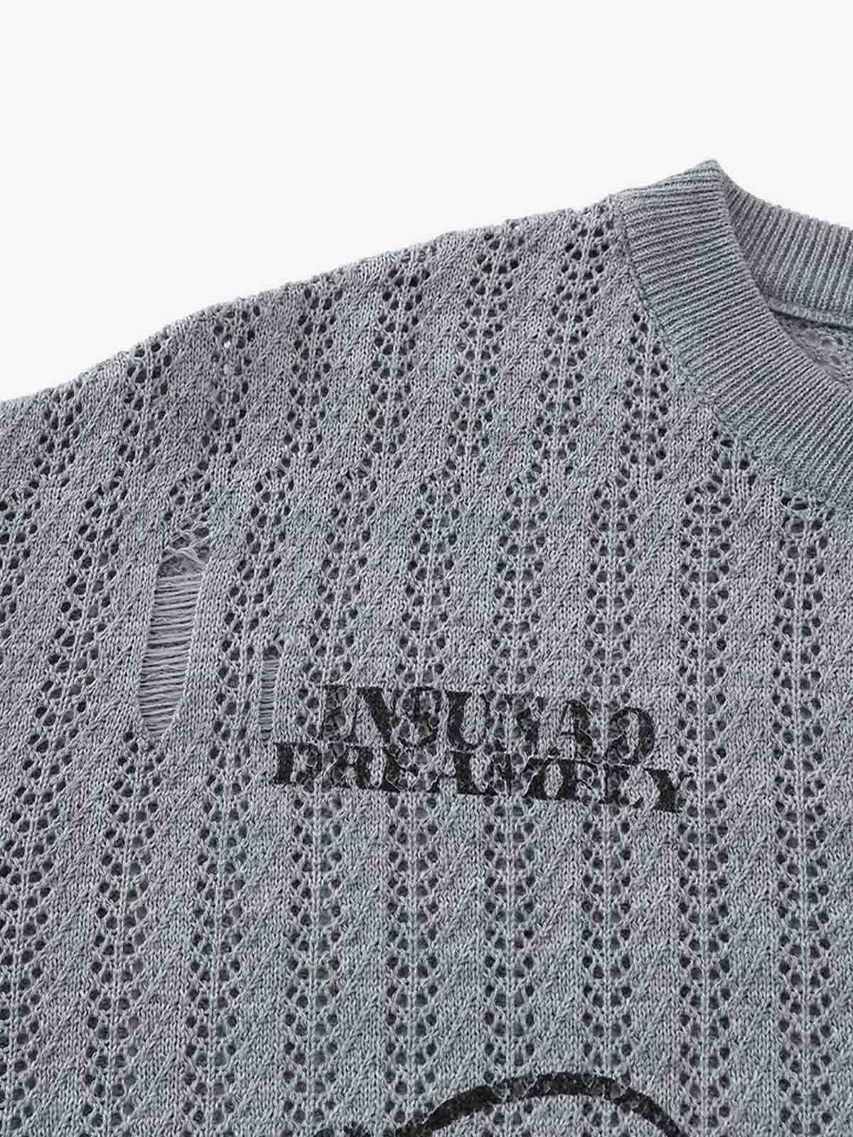 Stylish Knit Sweater with Floral Embroidery and Textured Design