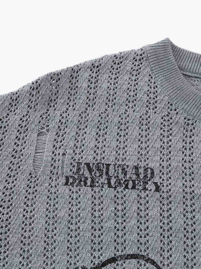 Stylish Knit Sweater with Floral Embroidery and Textured Design