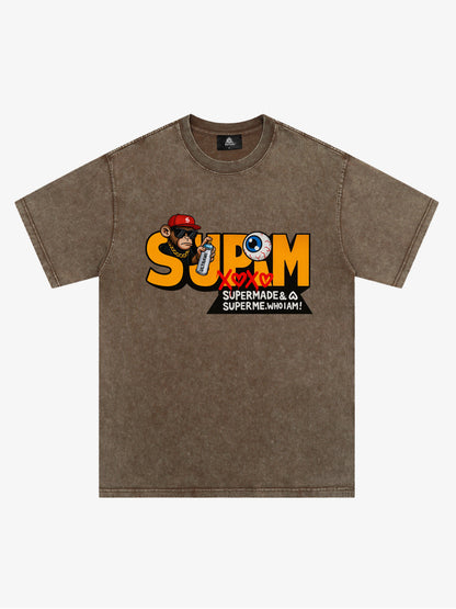 Supermade Trendy Hip-Hop Monkey Graffiti Font T-Shirt