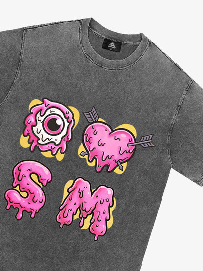 Thesupermade eyeball and love graffiti declaration T-shirt