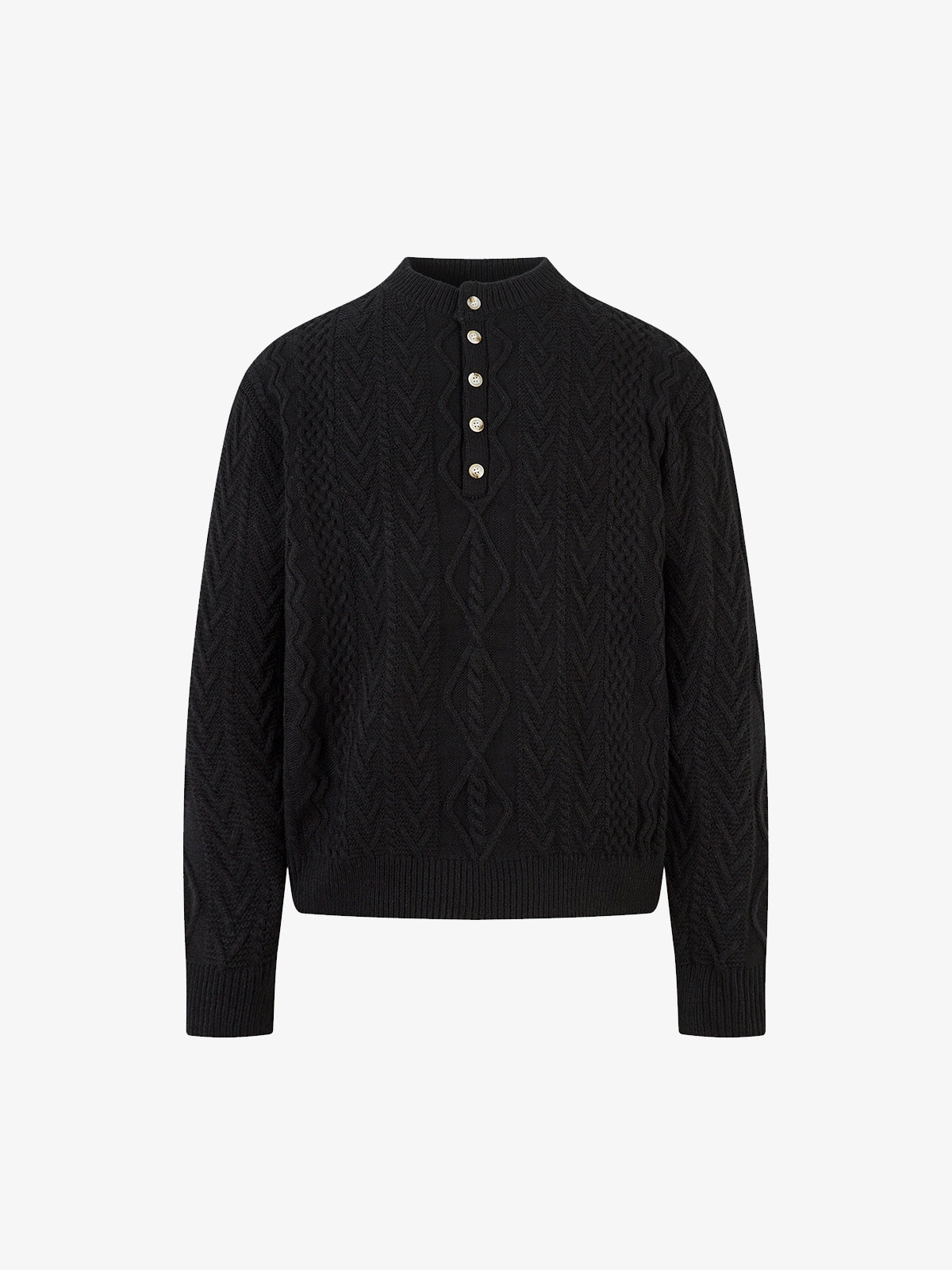 Elegant Cable Knit Sweater with Button Placket for Women