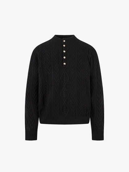 Elegant Cable Knit Sweater with Button Placket for Women