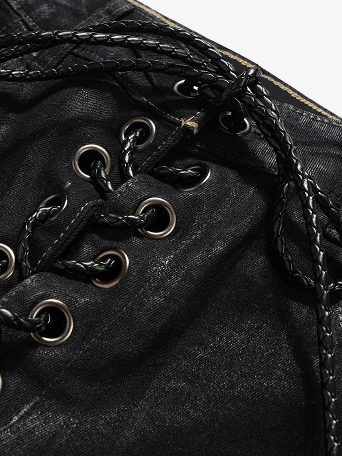 Stylish Black Lace-Up Wide-Leg Jeans for Women - Perfect for Casual and Fashionable Looks