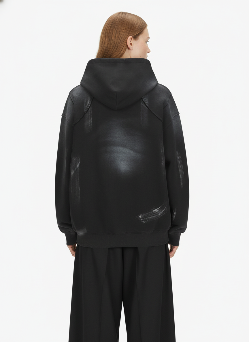 Hip-Hop Wasteland Ink-Dyed Raw Edge Hoodie