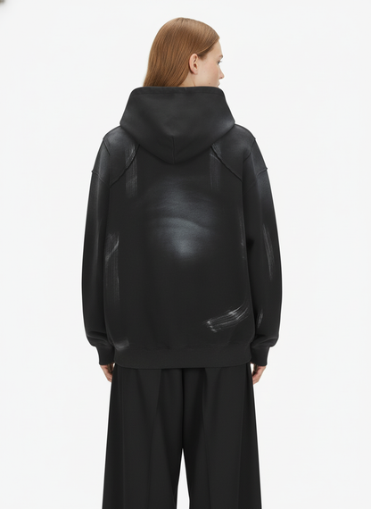 Hip-Hop Wasteland Ink-Dyed Raw Edge Hoodie