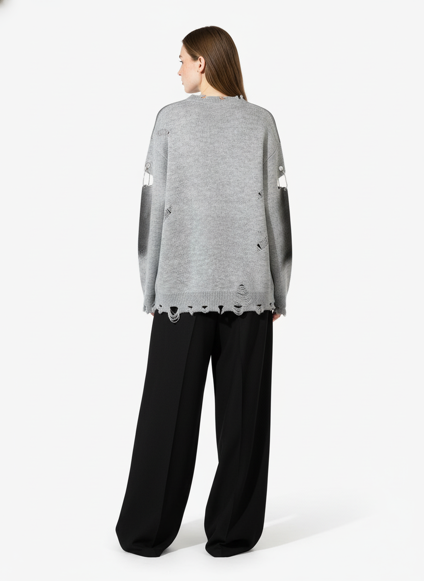 Vintage Spray-Painted Cross Hole Knit Sweater