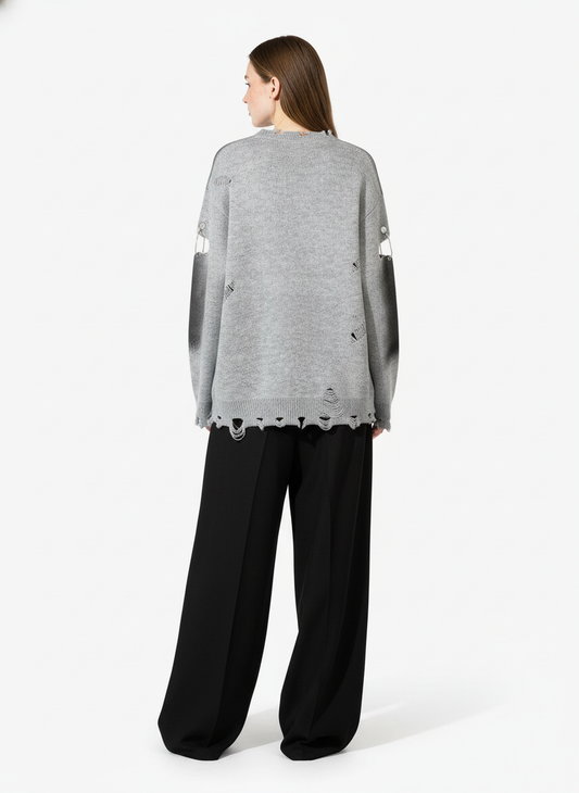 Vintage Spray-Painted Cross Hole Knit Sweater