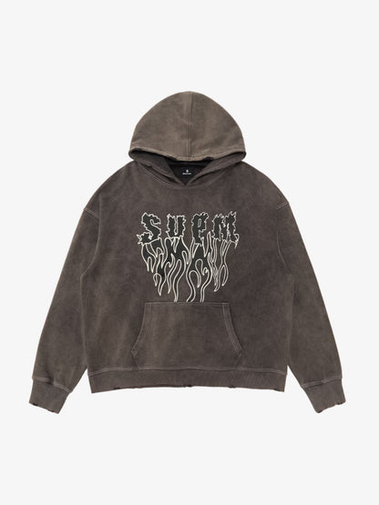 SPMD Flame Letter Graphic Cotton Hoodie