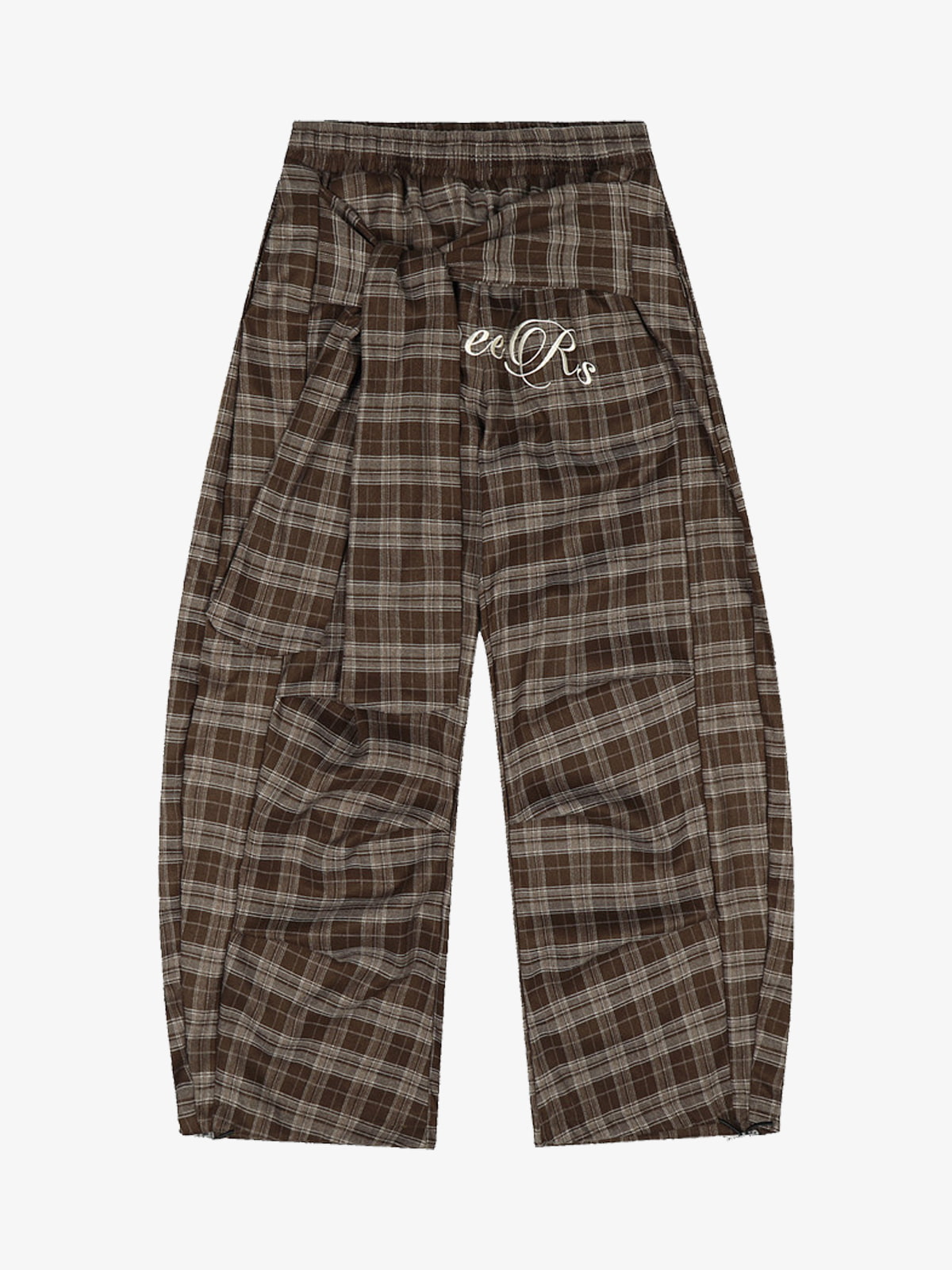 Plaid Wide-Leg Pants With Embroidered Logo for Casual Style