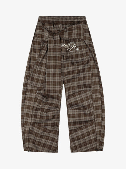 Plaid Wide-Leg Pants With Embroidered Logo for Casual Style