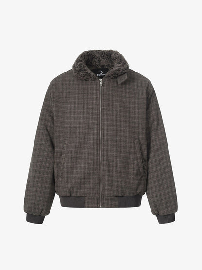 Plaid Bomber Jacket with Faux Fur Collar - Perfect for Casual Winter Wear