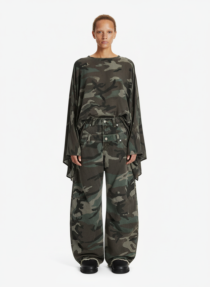 Retro Double Waist Camouflage Barrel Jeans