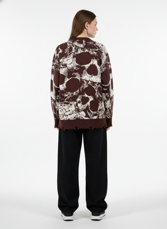 Dark Street Skull Frayed Hem Sweater