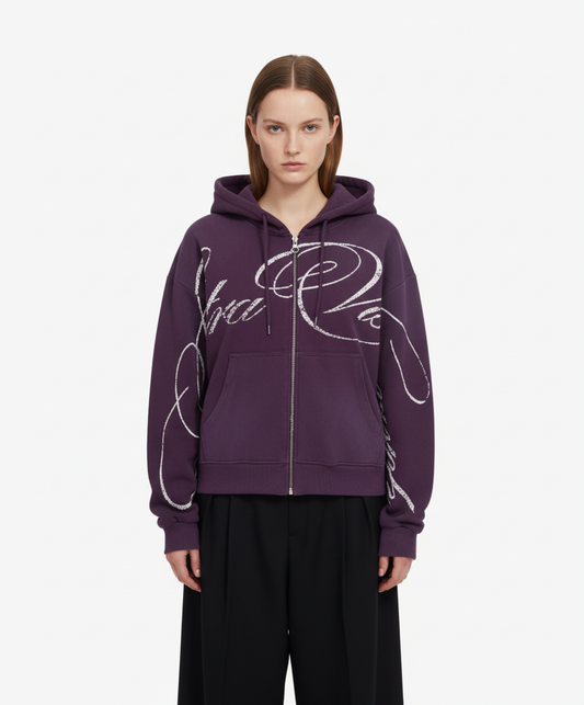 High Street Script Letter Print Zip-up Hoodie Jacket