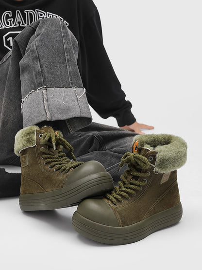 Winter Warmth High-Top Sneaker Boots with Fuzzy Collar