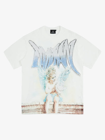 Retro Street Peace Dove Angel Rhinestone T-Shirt