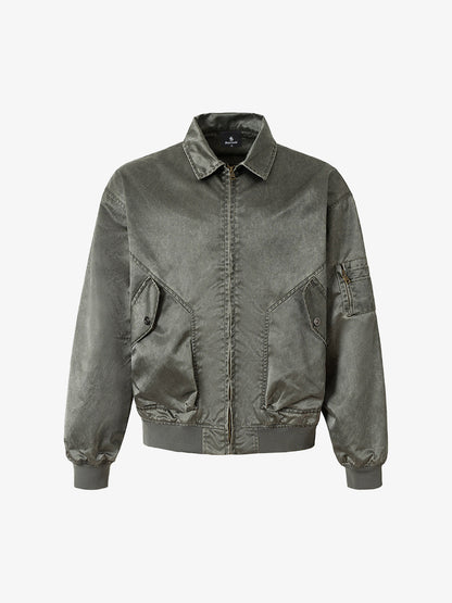 Classic Bomber Jacket with Plaid Collar Detail for Men