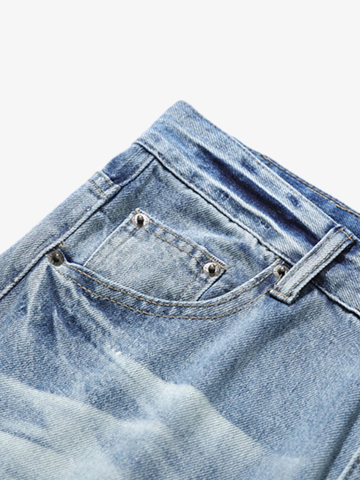 Hip-Hop Cut Distressed Washed Jeans