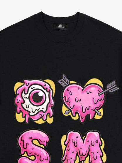 Thesupermade eyeball and love graffiti declaration T-shirt