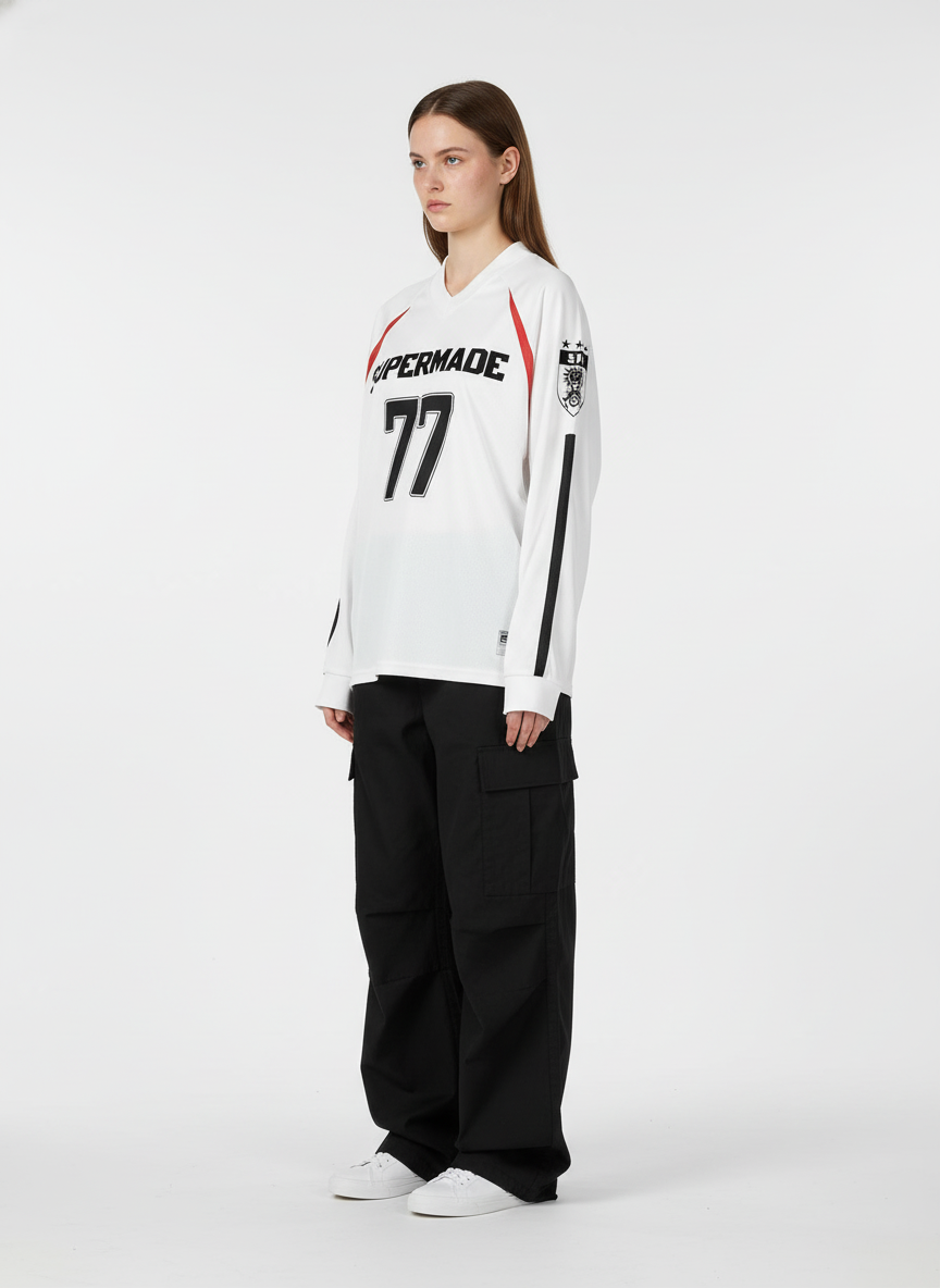 Street Jersey 77 Digital Print Striped Long Sleeve T-Shirt