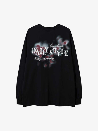 Butterfly Letters Printed Round Neck Long Sleeve T-shirt