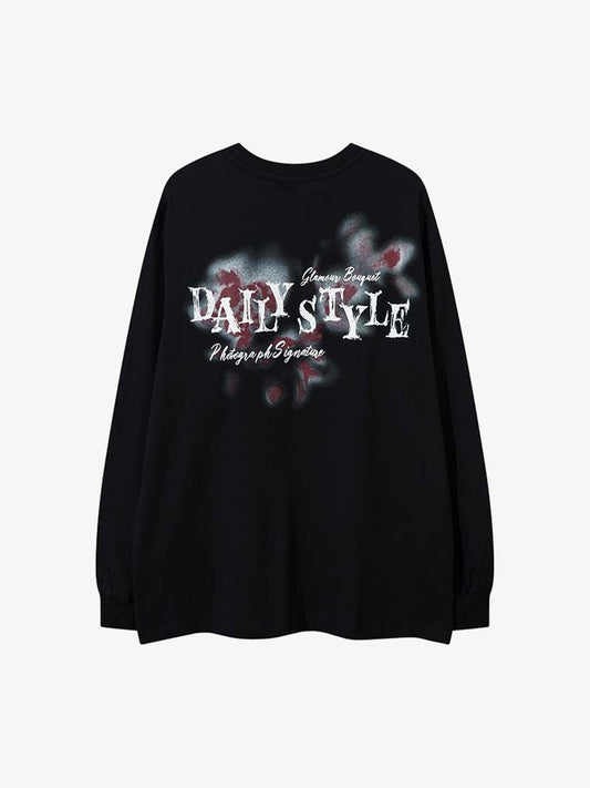 Butterfly Letters Printed Round Neck Long Sleeve T-shirt