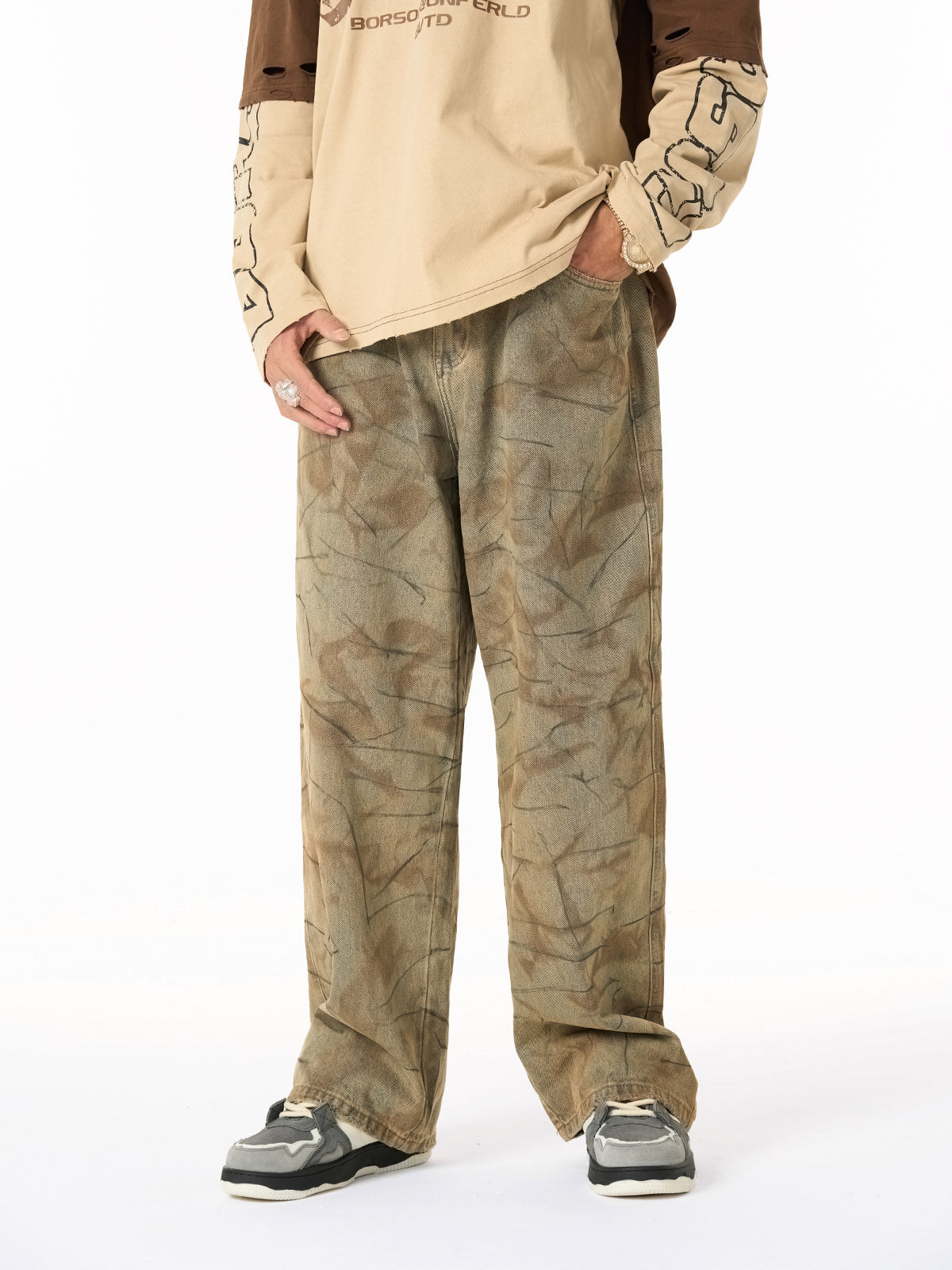 Unique Wide-Leg Denim Pants with Artistic Spider Design for Fashion Lovers