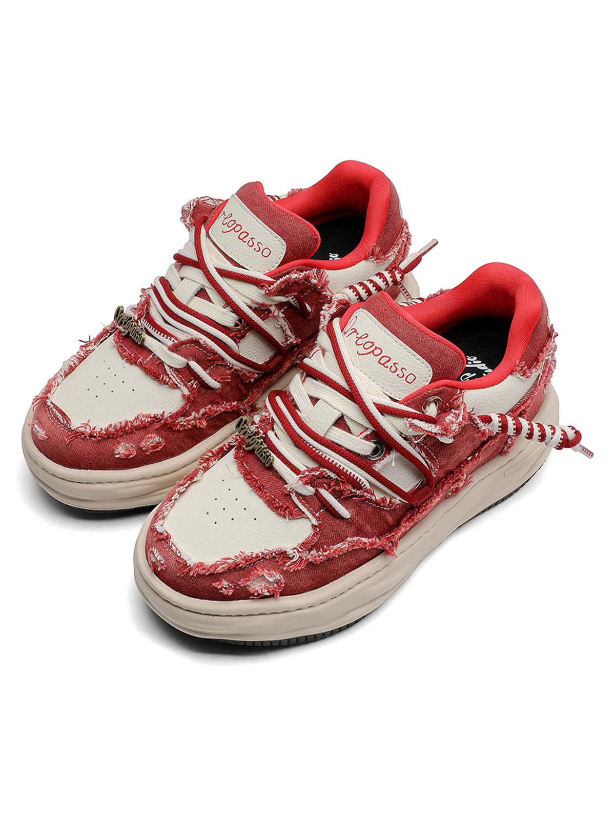 Washed Denim Low-Top Raw Edge Sneakers - 2436