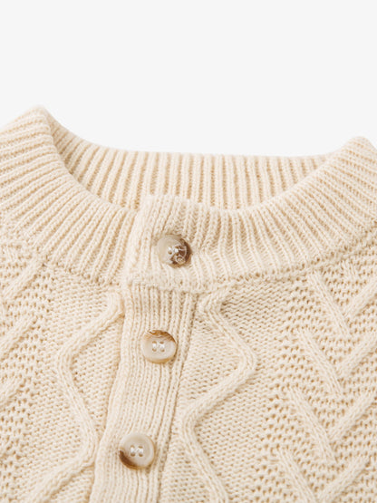 Elegant Cable Knit Sweater with Button Placket for Women