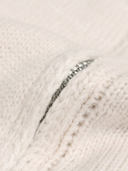 Stylish Star-Embellished Zip-Up Knit Sweater for Casual Elegance