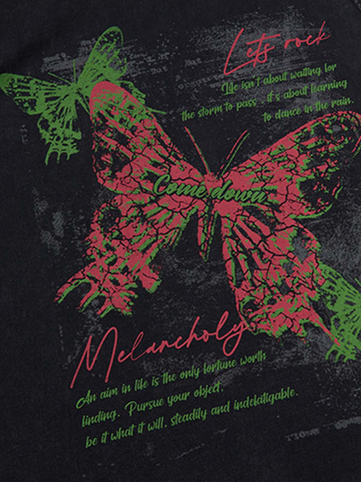 Distressed Graphic Butterfly Print Vest