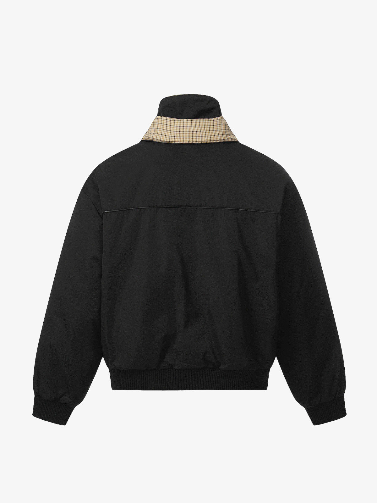 Stylish Black Bomber Jacket with Plaid Collar for Men - Perfect for Casual and Outdoor Wear