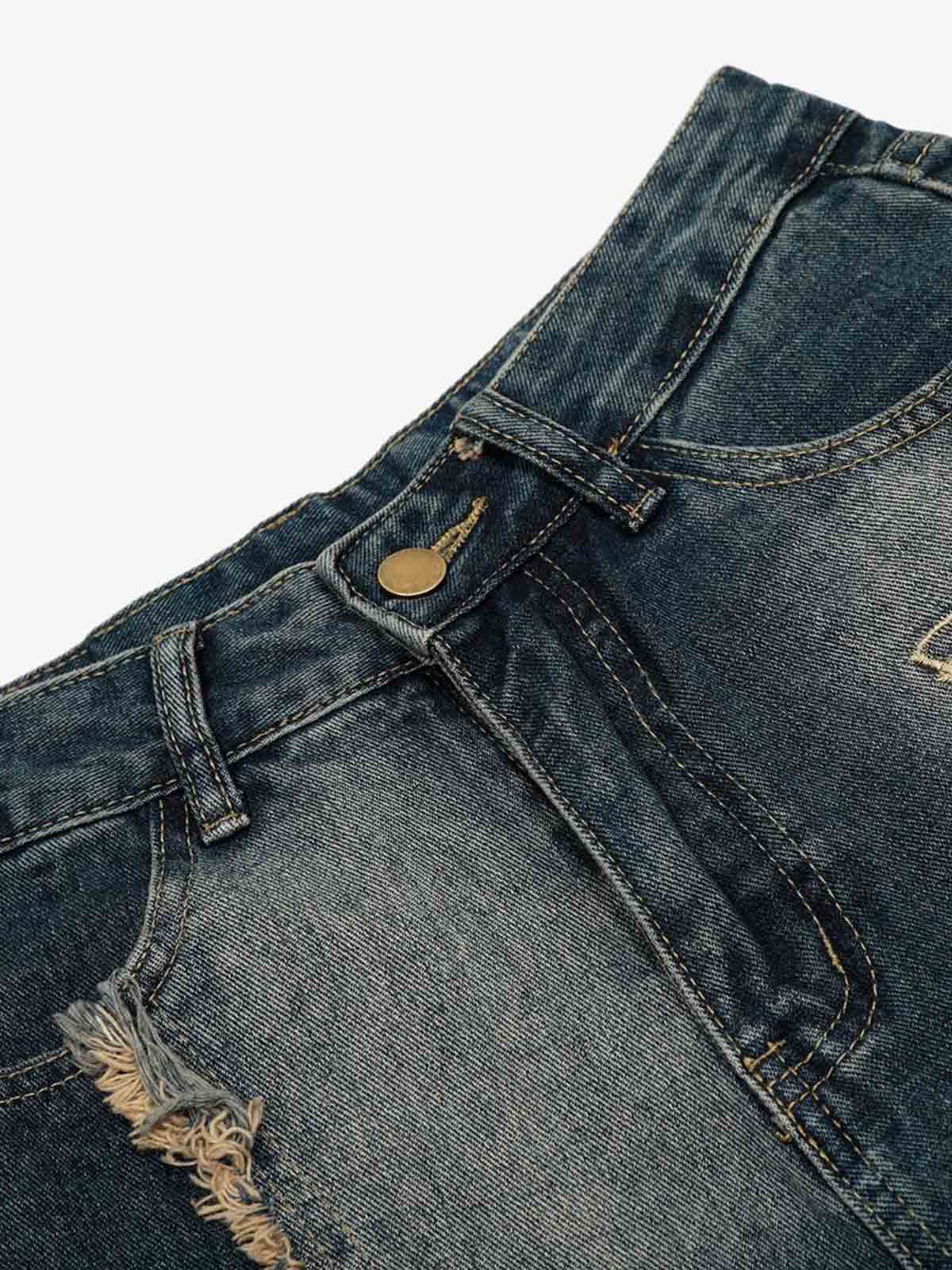 Distressed Denim Jeans with Embroidered Celestial Motifs for Women