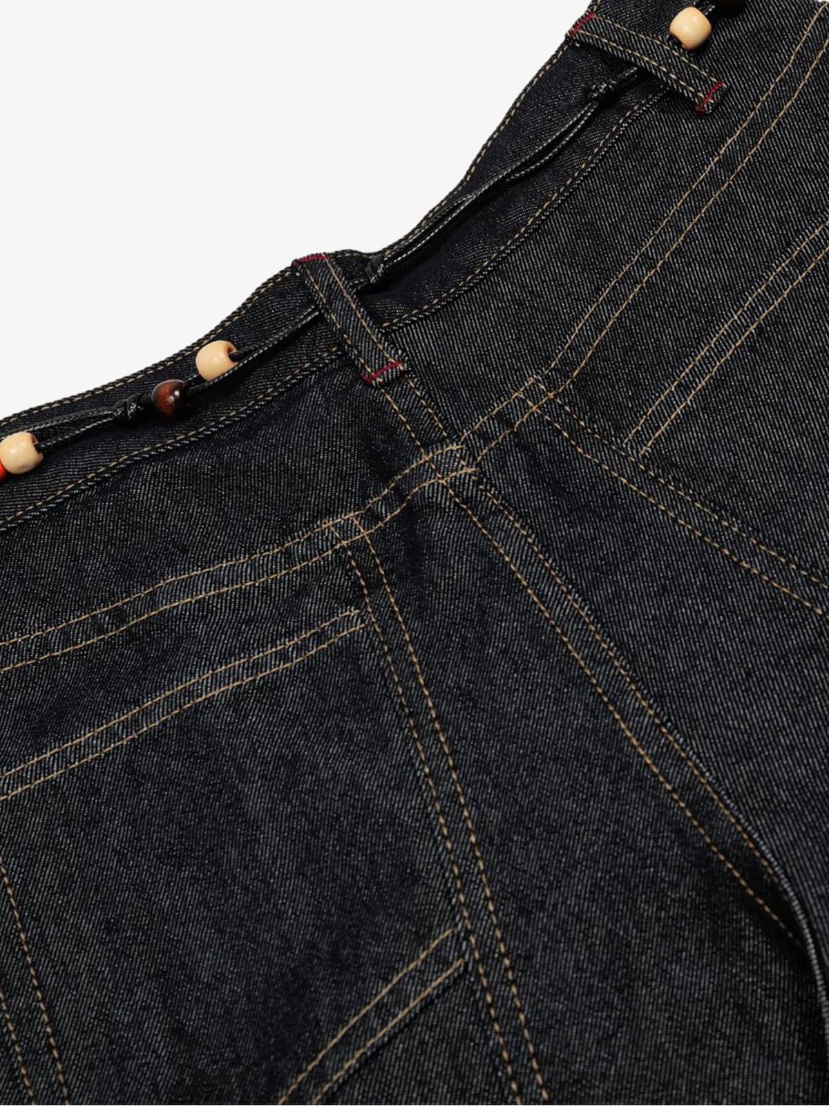 Stylish High-Waisted Denim Trousers with Beaded Drawstring Detail