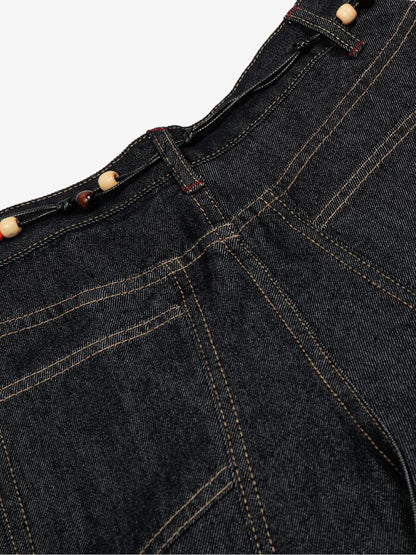 Stylish High-Waisted Denim Trousers with Beaded Drawstring Detail
