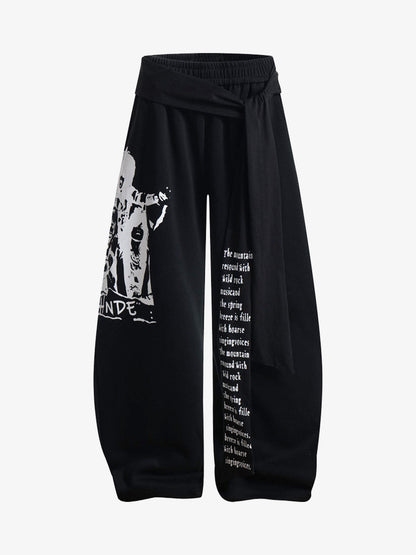 Stylish Wide-Leg Pants with Graphic Print and Text Design for Casual Wear