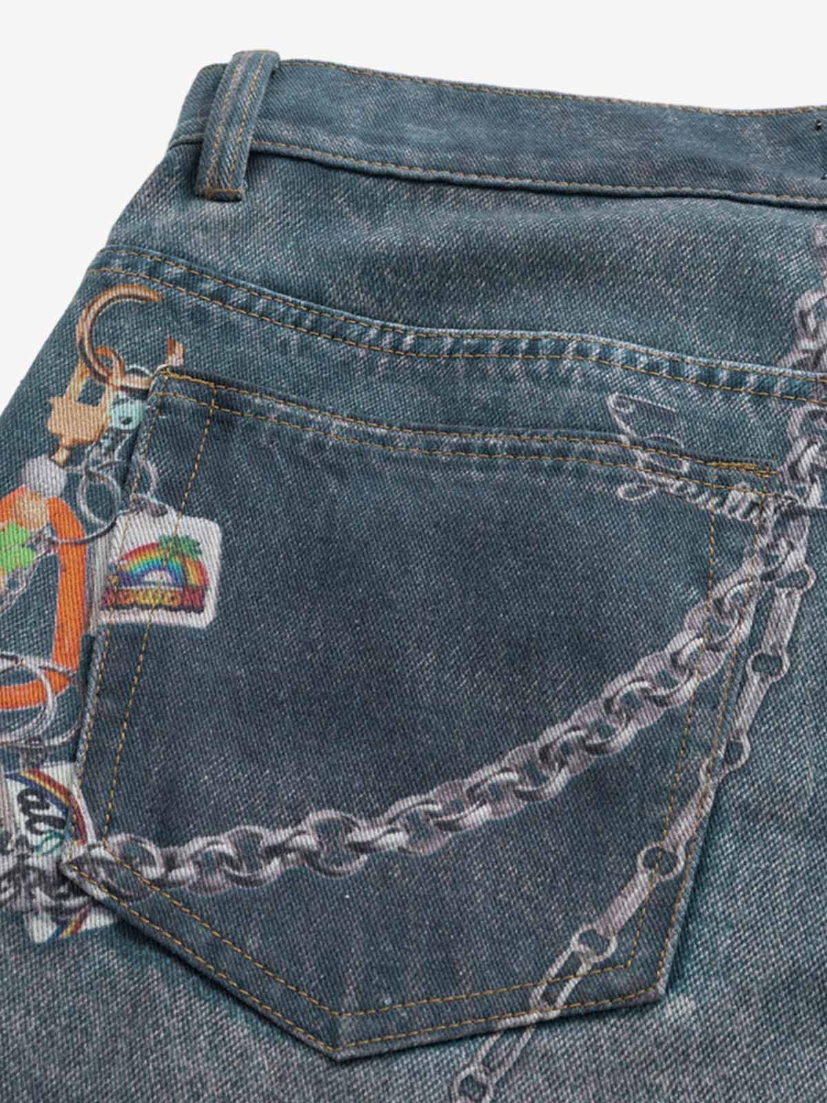 RO Chain Hole 3D Printed Baggy Jeans