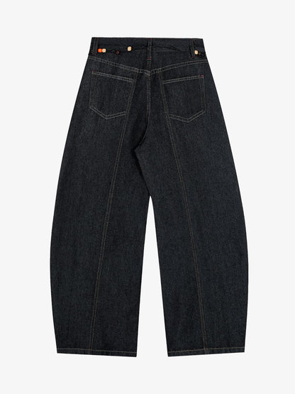 Stylish High-Waisted Denim Trousers with Beaded Drawstring Detail