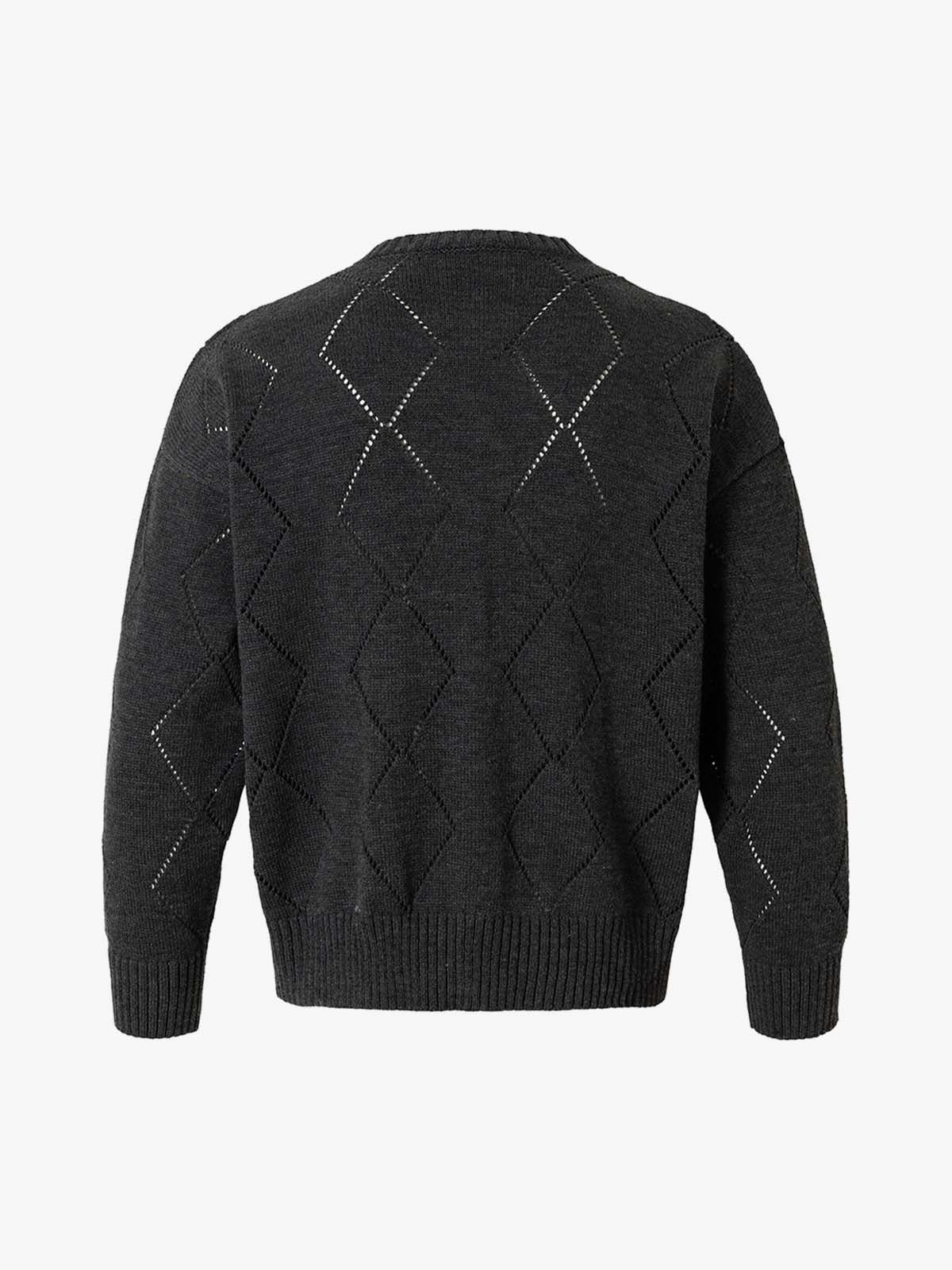 Mustard Yellow Knit Cardigan with Diamond Pattern and Bold Lettering