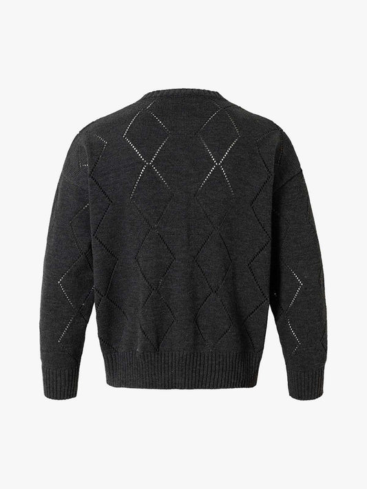 Mustard Yellow Knit Cardigan with Diamond Pattern and Bold Lettering