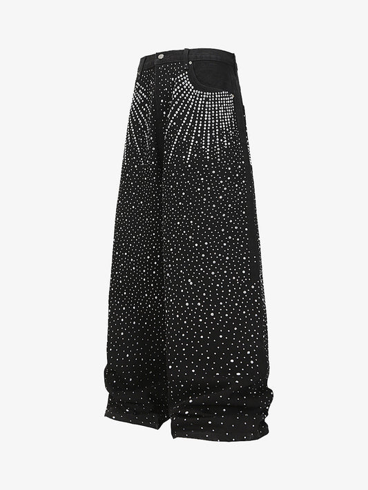 Stylish Wide-Leg Pants with Sparkling Studs for Women