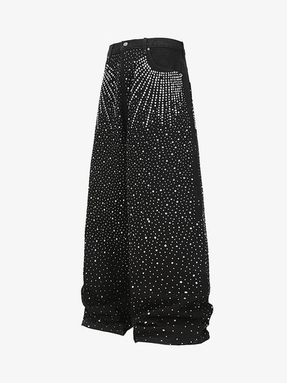 Stylish Wide-Leg Pants with Sparkling Studs for Women