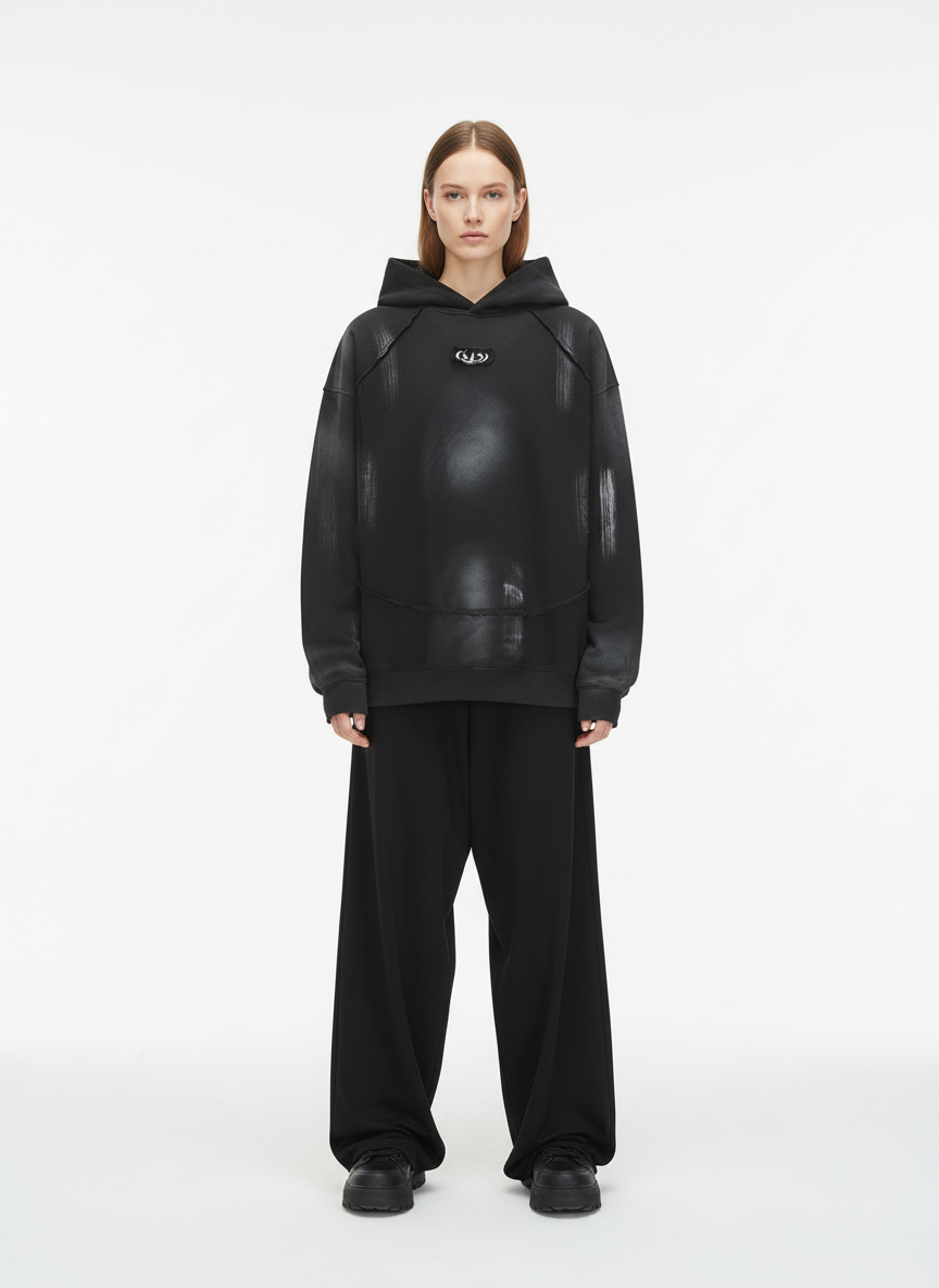 Hip-Hop Wasteland Ink-Dyed Raw Edge Hoodie