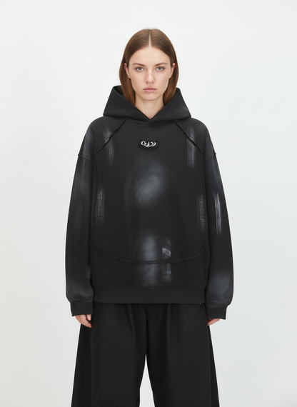 Hip-Hop Wasteland Ink-Dyed Raw Edge Hoodie