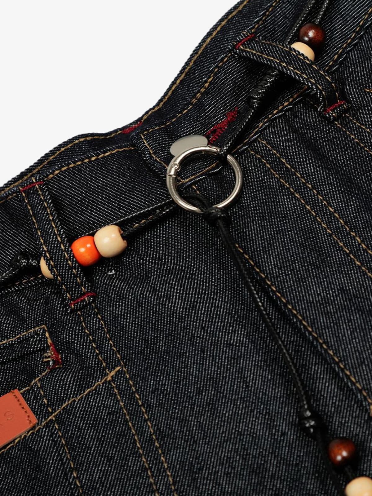 Stylish High-Waisted Denim Trousers with Beaded Drawstring Detail