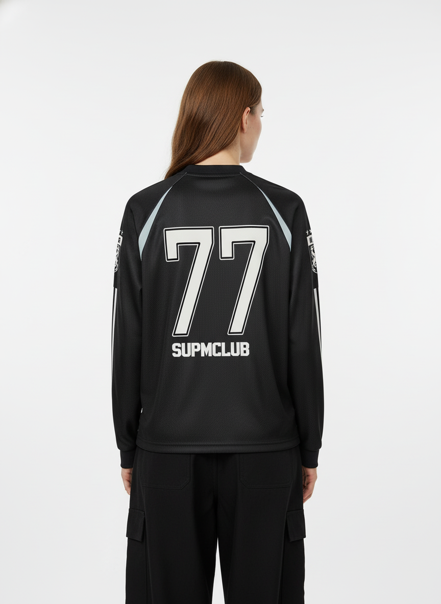 Street Jersey 77 Digital Print Striped Long Sleeve T-Shirt