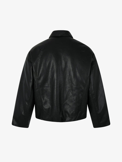 Stylish Black Leather Jacket with Zipper Detail for Modern Fashionistas