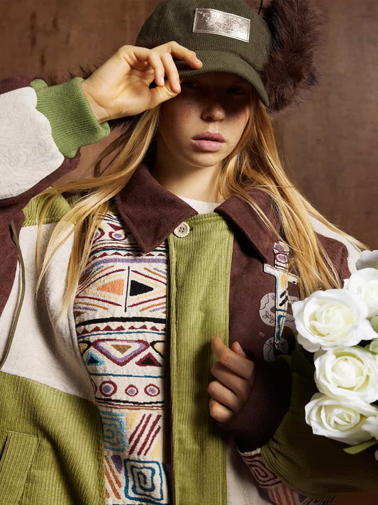 Winter-Ready Corduroy Jacket with Faux Fur Trim for Men