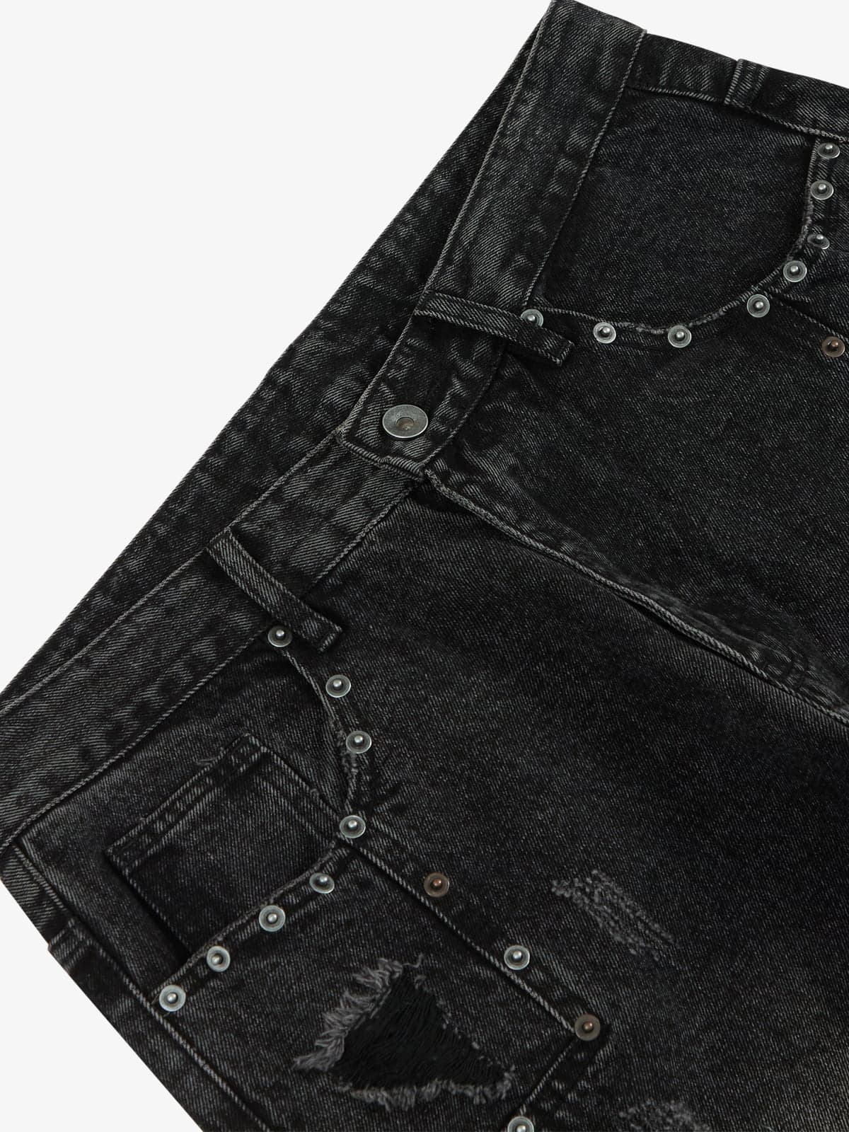 Vintage Washed Distressed Metal Ring Baggy Jeans