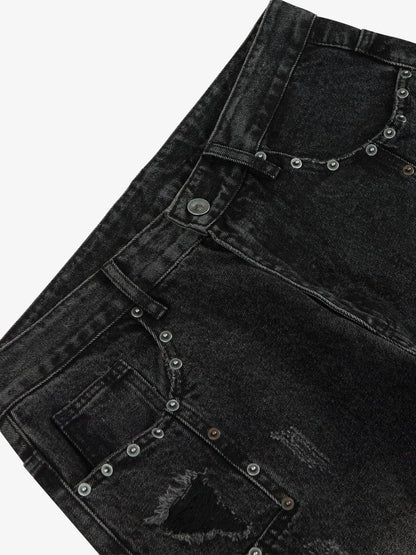 Vintage Washed Distressed Metal Ring Baggy Jeans